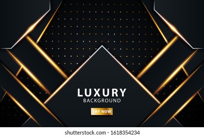 modern dark  background shine gold line.Overlap layers with paper effect on textured background. Template vector.