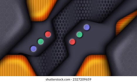 Moderne, dunkle schwarze Hintergrund tief dimensionierte, geschichtete, abstrakte Form. Futuristische Schichten und 3D-Falten-Tapete mit Metalleffekt