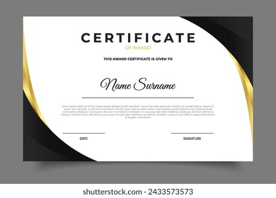 modern dark black gradient wave luxury gold business certificate template design. suitable for certificate diploma,graduation,award,archievement and other