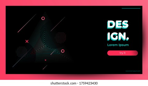 modern dark black hipster banner or flyer template with pink line color. cyberpunk theme and trendy layout design. for advertising or web design element. vector illustration