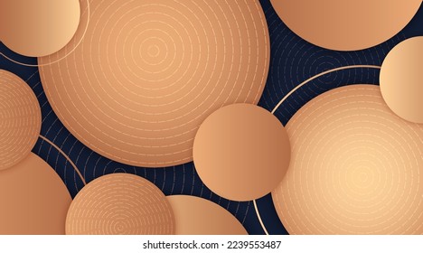 Moderner, dunkelblauer abstrakter Hintergrund mit geometrischen Elementen des goldenen Kreises. Minimalistische luxuriöse Kreisform mit Überlappungsschicht. Geeignet für Poster, Banner, Cover, Flyer, Website. Vektorgrafik