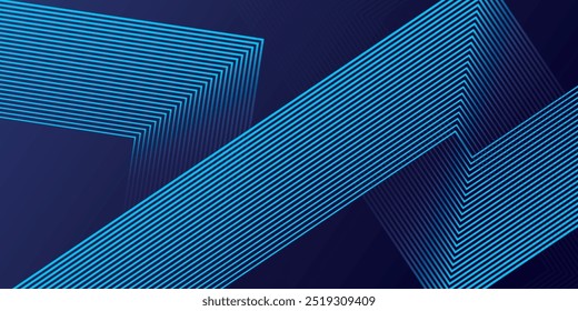 Fondo abstracto azul oscuro moderno con líneas geométricas degradadas azules brillantes. Diseño geométrico del arte de la línea de la raya. Patrón de líneas azul brillante.	