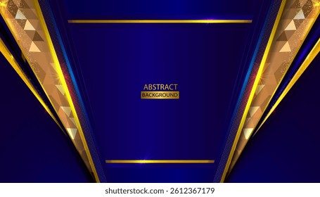 Modern Dark Blue Abstract Background Vector Illustration. Modern Blue Background With Golden Shapes with lines golden glowing. Vector illustration