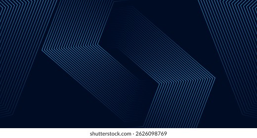 Modern dark blue abstract background with glowing blue gradient geometric lines. Geometric stripe line art design. Shiny blue lines pattern.