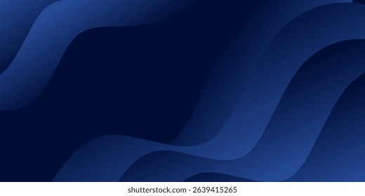 Modern dark blue abstract background featuring smooth, flowing wavy shapes, ideal for technology, business, or creative design projects.