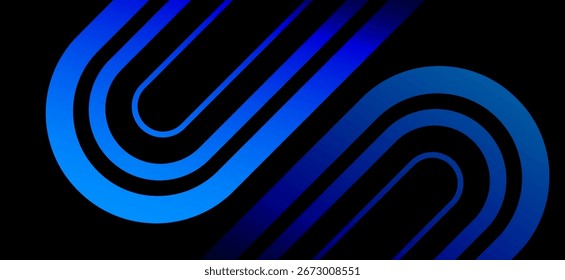 Fundo abstrato azul escuro moderno com linhas curvas de gradiente brilhante e formas geométricas futuristas. Perfeito para projetos de design de tecnologia, digital, Web e empresarial.
Ilustração vetorial eps10.