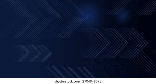 Modern dark blue abstract background with dynamic arrow line patterns, futuristic geometric shapes, gradient lighting effects, and sleek technology-inspired design suitable for presentations, websites
