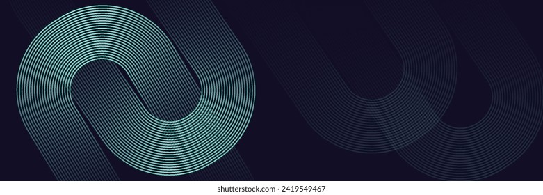 Modern dark blue abstract horizontal banner background with glowing geometric lines.Suitable for covers, brochures, presentations, flyers. vector