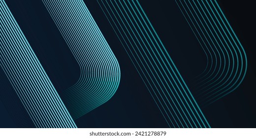 Modern dark blue abstract horizontal banner background with glowing geometric lines. Shiny blue diagonal rounded lines pattern. Futuristic concept. presentation, flyer, web. vector ilustrator