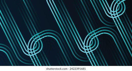 Modern dark blue abstract horizontal banner background with glowing geometric lines. Shiny blue diagonal rounded lines pattern. Futuristic concept. presentation, flyer, web. vector illustrator