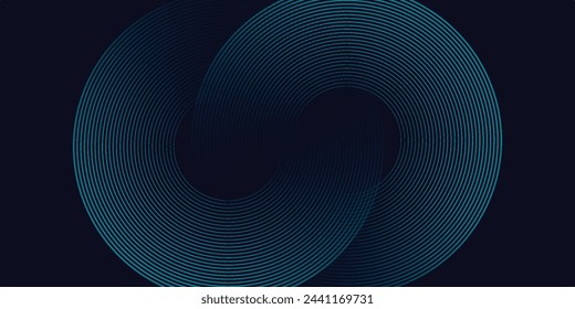 Modern dark blue abstract horizontal banner background with glowing geometric lines. Shiny blue diagonal rounded lines pattern. Futuristic concept. Suit for cover liquid wave