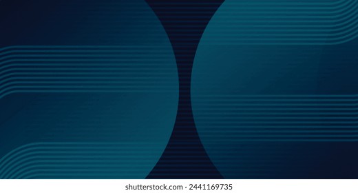 Fondo de banner horizontal abstracto azul oscuro moderno con líneas geométricas brillantes. Patrón de líneas redondeadas diagonales azul brillante. Concepto futurista. Traje para las artes de portada