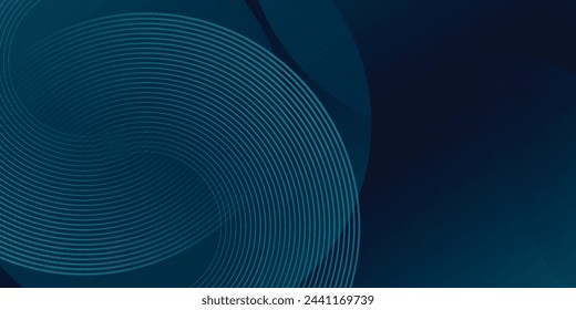 Moderner dunkelblauer abstrakter horizontaler Bannerhintergrund mit glühenden geometrischen Linien. Glänzend blaue diagonale abgerundete Linien Muster. Futuristisches Konzept. Anzug für Decklinien-Textur