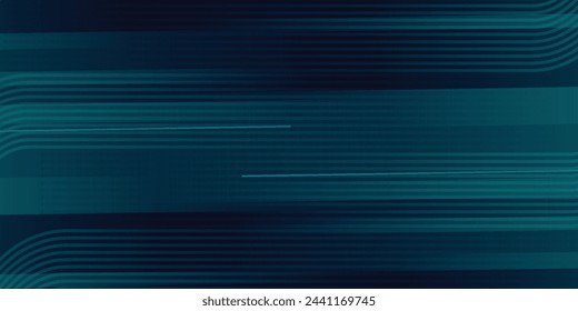 Modern dark blue abstract horizontal banner background with glowing geometric lines. Shiny blue diagonal rounded lines pattern. Futuristic concept. Suit for cover modern