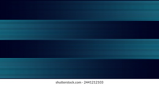Modern dark blue abstract horizontal banner background with glowing geometric lines. Shiny blue diagonal rounded lines pattern. Futuristic concept. vector line technology
