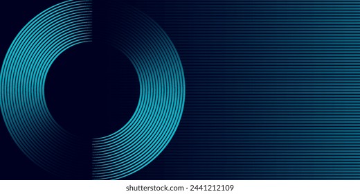 Modern dark blue abstract horizontal banner background with glowing geometric lines. Shiny blue diagonal rounded lines pattern. Futuristic concept. vector line lighat blue modern
