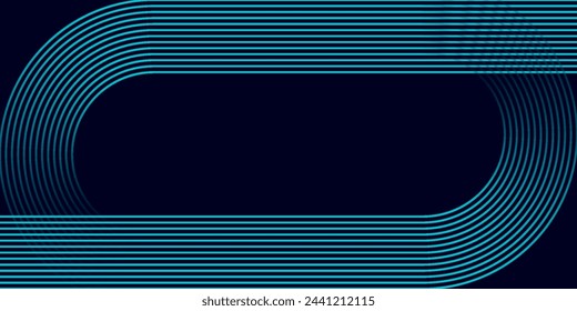Modern dark blue abstract horizontal banner background with glowing geometric lines. Shiny blue diagonal rounded lines pattern. Futuristic concept. vector line pattern 