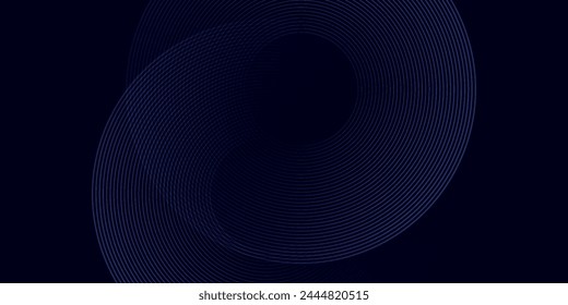 Modern dark blue abstract horizontal banner background with glowing geometric lines. Shiny blue diagonal rounded lines pattern. Futuristic concept. Suit for cover, brochure, presentation, modern.