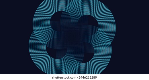 Fondo de Anuncio Horizontal abstracto azul oscuro moderno con líneas geométricas brillantes. Patrón de líneas redondeadas diagonales azul brillante.