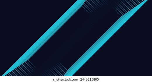 Modern dark blue abstract horizontal banner background with glowing geometric lines. Shiny blue diagonal rounded lines pattern.