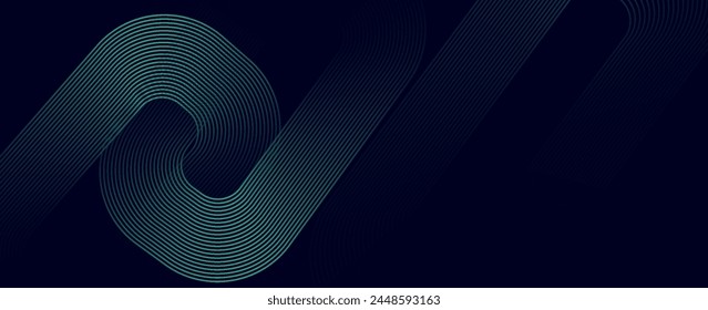 Modern dark blue abstract horizontal banner background with glowing geometric lines.Suitable for covers, brochures, presentations, flyers. vector	