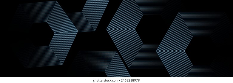 Fondo de Anuncio Horizontal abstracto azul oscuro moderno con líneas geométricas brillantes. Adecuado para cubiertas, folletos, presentaciones, volantes. Vector