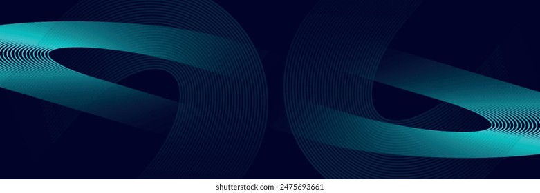 Moderner dunkelblauer abstrakter Horizontaler Banner-Hintergrund mit glühenden geometrischen Linien. Glänzend blaue diagonale abgerundete Linien Muster. Futuristisches Konzept. Vektorgrafik, eps10.