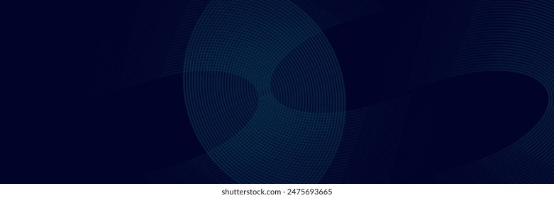 Moderner dunkelblauer abstrakter Horizontaler Banner-Hintergrund mit glühenden geometrischen Linien. Glänzend blaue diagonale abgerundete Linien Muster. Futuristisches Konzept. Vektorgrafik, eps10.