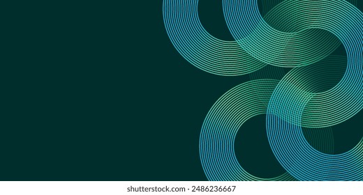 Modern dark blue abstract horizontal banner background with glowing geometric lines. Shiny blue diagonal rounded lines pattern. Futuristic concept