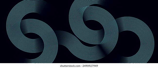 Modern dark blue abstract horizontal banner background with glowing geometric lines. Shiny blue diagonal rounded lines pattern. Futuristic concept. Suit for cover, brochure, presentation, flyer, web