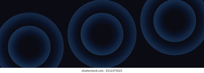 Fundo de banner horizontal abstrato azul escuro moderno com linhas geométricas brilhantes. Adequado para capas, brochuras, apresentações, panfletos.