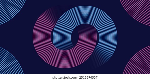 Plano de fundo horizontal abstrato azul escuro moderno com linhas geométricas brilhantes. Padrão de linhas arredondadas azul brilhante diagonal. Conceito futurista. Terno para capa, brochura, apresentação, folheto, web