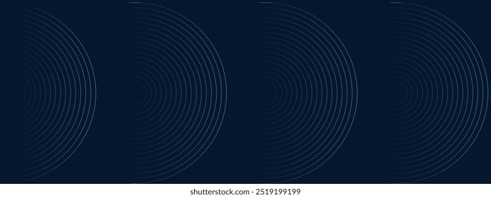 Modern dark blue abstract horizontal banner background with shining geometric lines. Suitable for all fields, vector illustration. dern shiny blue circle lines pattern.
