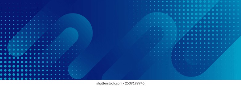 Fundo de banner horizontal abstrato azul escuro moderno com linhas geométricas brilhantes. Adequado para capas, brochuras, apresentações, folhetos.