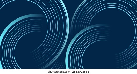 Modern dark blue abstract horizontal banner background with glowing geometric lines. Shiny blue diagonal rounded lines pattern. vector illustrator




