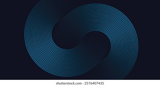 Modern dark blue abstract horizontal banner background with glowing geometric lines. Shiny blue diagonal rounded lines pattern. Futuristic concept. Suit for cover liquid wave
