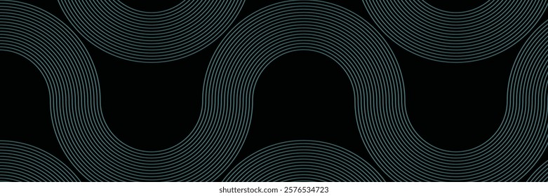 Modern dark blue abstract horizontal banner background with glowing geometric lines.Suitable for covers, brochures, presentations, flyers. vector.