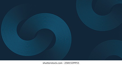 Modern dark blue abstract horizontal banner background with glowing geometric lines. Shiny blue diagonal rounded lines pattern. Futuristic concept. Suit for cover liquid wave 
