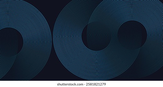 Modern dark blue abstract horizontal banner background with glowing geometric lines. Shiny blue diagonal rounded lines pattern. geometry vector