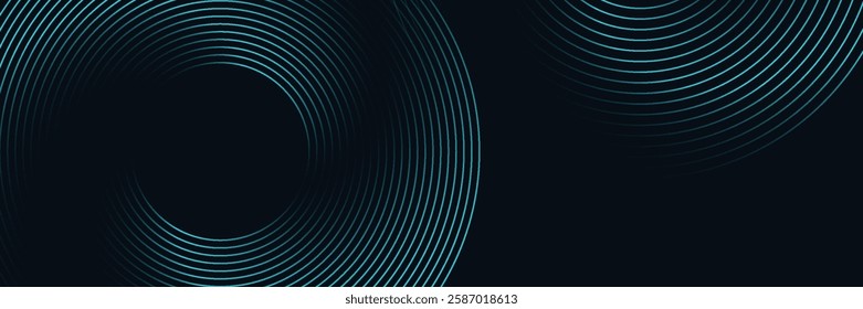 Modern dark blue abstract horizontal banner background with glowing geometric lines. Shiny blue diagonal rounded lines pattern. Futuristic concept. Suit for cover, brochure, presentation, flyer, web