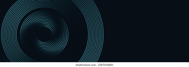 Modern dark blue abstract horizontal banner background with glowing geometric lines. Shiny blue diagonal rounded lines pattern. Futuristic concept. Suit for cover, brochure, presentation, flyer, web