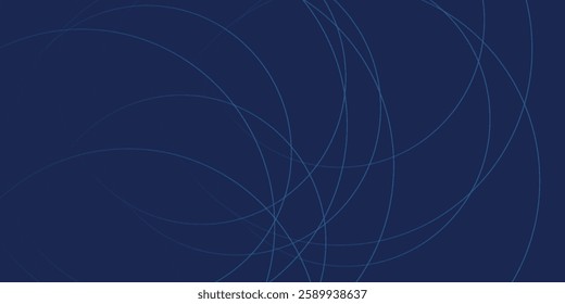 Modern dark blue abstract horizontal banner background with glowing geometric lines. Shiny blue diagonal rounded lines pattern. Futuristic concept.