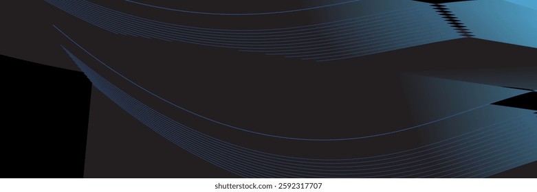Modern dark blue abstract horizontal banner background with glowing geometric lines.Suitable for covers, brochures, presentations, flyers. vector	