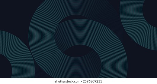 Modern dark blue abstract horizontal banner background with glowing geometric lines. Shiny blue diagonal rounded lines pattern. Futuristic concept. Suit for cover liquid wave