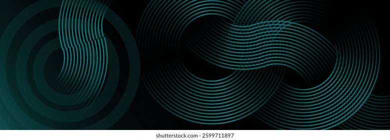 Modern dark blue abstract horizontal banner background with glowing geometric lines.Suitable for covers, brochures, presentations, flyers. vector.