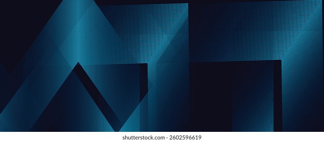 Modern dark blue abstract horizontal banner background with glowing geometric lines.Suitable for covers, brochures, presentations, flyers. vector
