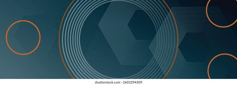 Modern dark blue abstract horizontal banner background with glowing geometric lines. Suitable for covers, brochures, presentations, pamphlets. vector