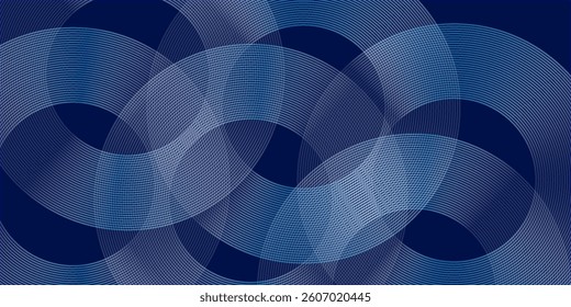 Modern dark blue abstract horizontal banner background with glowing geometric lines. Shiny blue diagonal rounded lines pattern. Futuristic concept. Suit for cover liquid wave