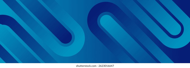 Modern dark blue abstract horizontal banner background with glowing geometric lines.Suitable for covers, brochures, presentations, flyers.