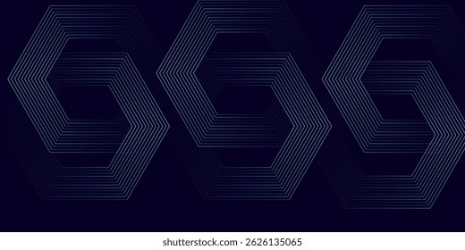 Modern dark blue abstract horizontal banner background with glowing geometric lines.Suitable for covers, brochures, presentations, flyers. vector